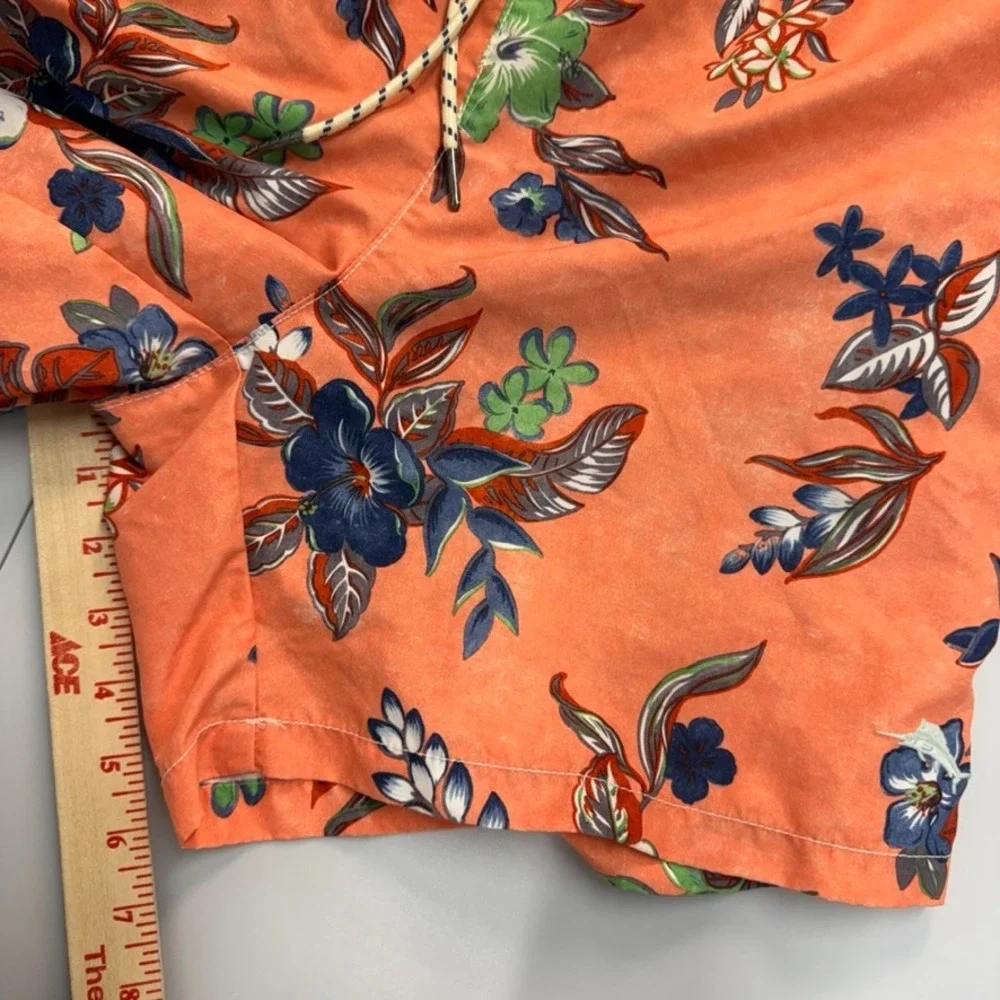 Tommy Bahama Relax Mens Orange Tropical Floral Mesh Lined Swim Trunks Size Med
